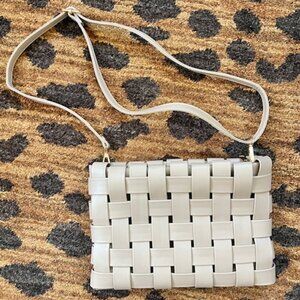 Anthropologie Lindy Woven Beige Crossbody Clutch